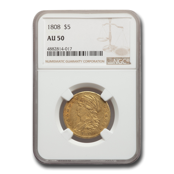 1808 $5 Capped Bust Gold Half Eagle AU-50 NGC 1808 $5 Capped Bust Gold Half Eagle AU-50 NGC